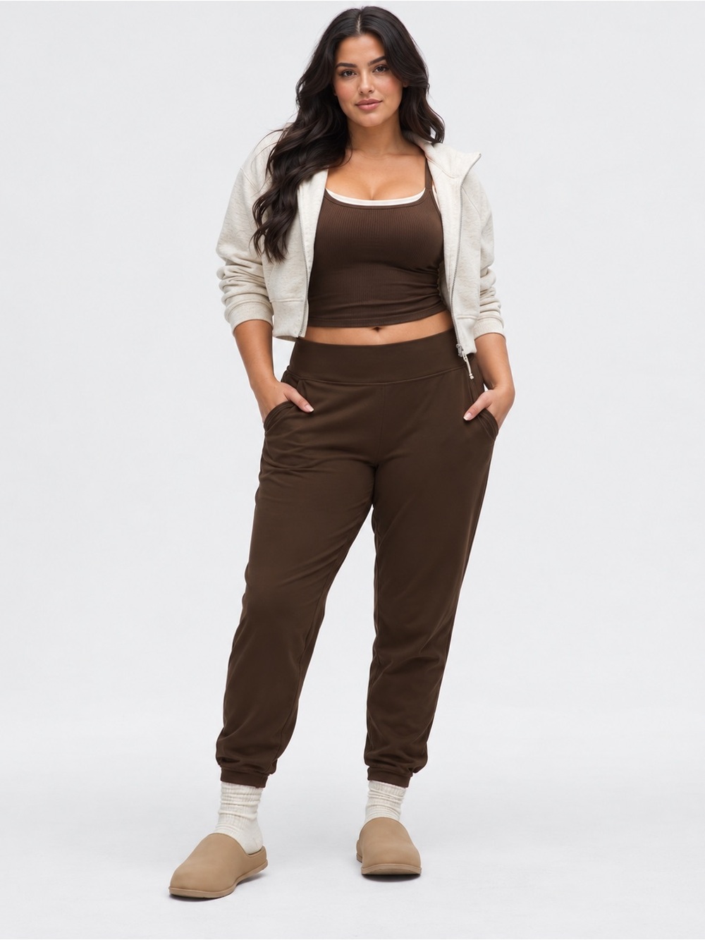 Lululemon walnut crunch joggers with elastic waistband and tapered fit